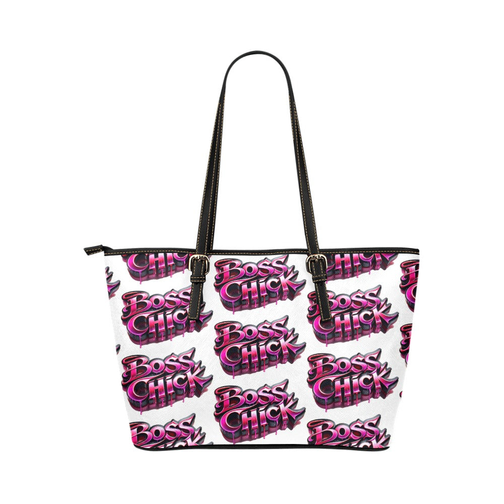 Pink Black Boss Chick - Small Leather Tote Bag