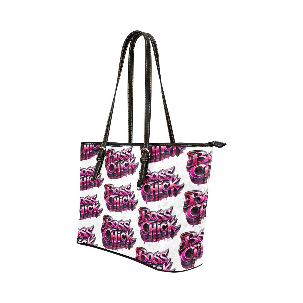 Pink Black Boss Chick - Small Leather Tote Bag