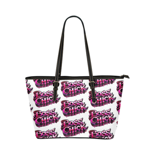 Pink Black Boss Chick - Small Leather Tote Bag