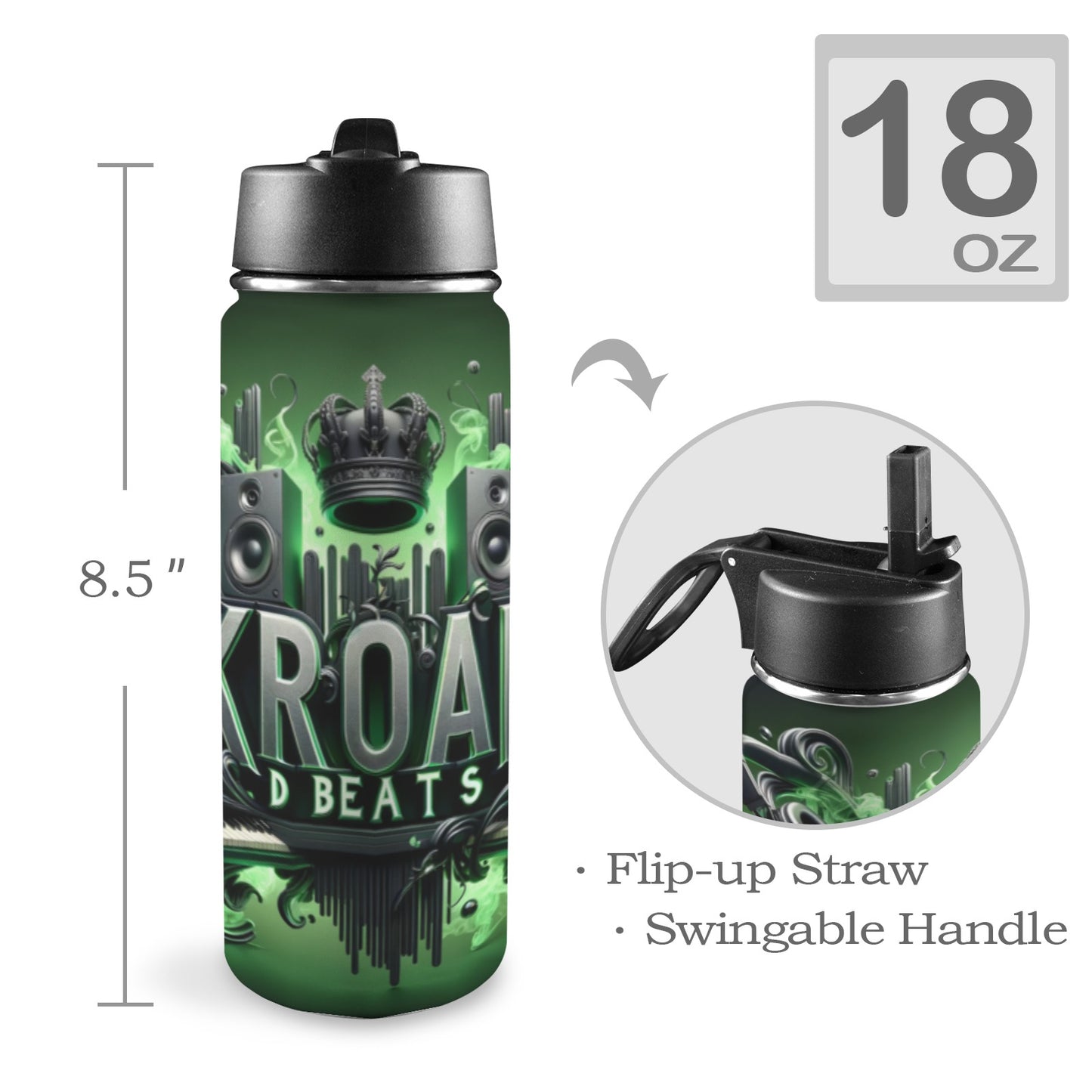 Kroam D "K-Style" - 18oz Insulated Water Bottle with Straw Lid