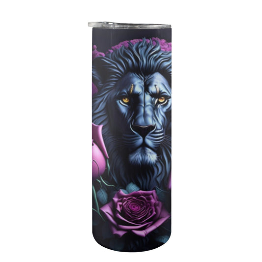 Lion With Purple Roses - 20oz Tall Skinny Stainless-Steel Tumbler