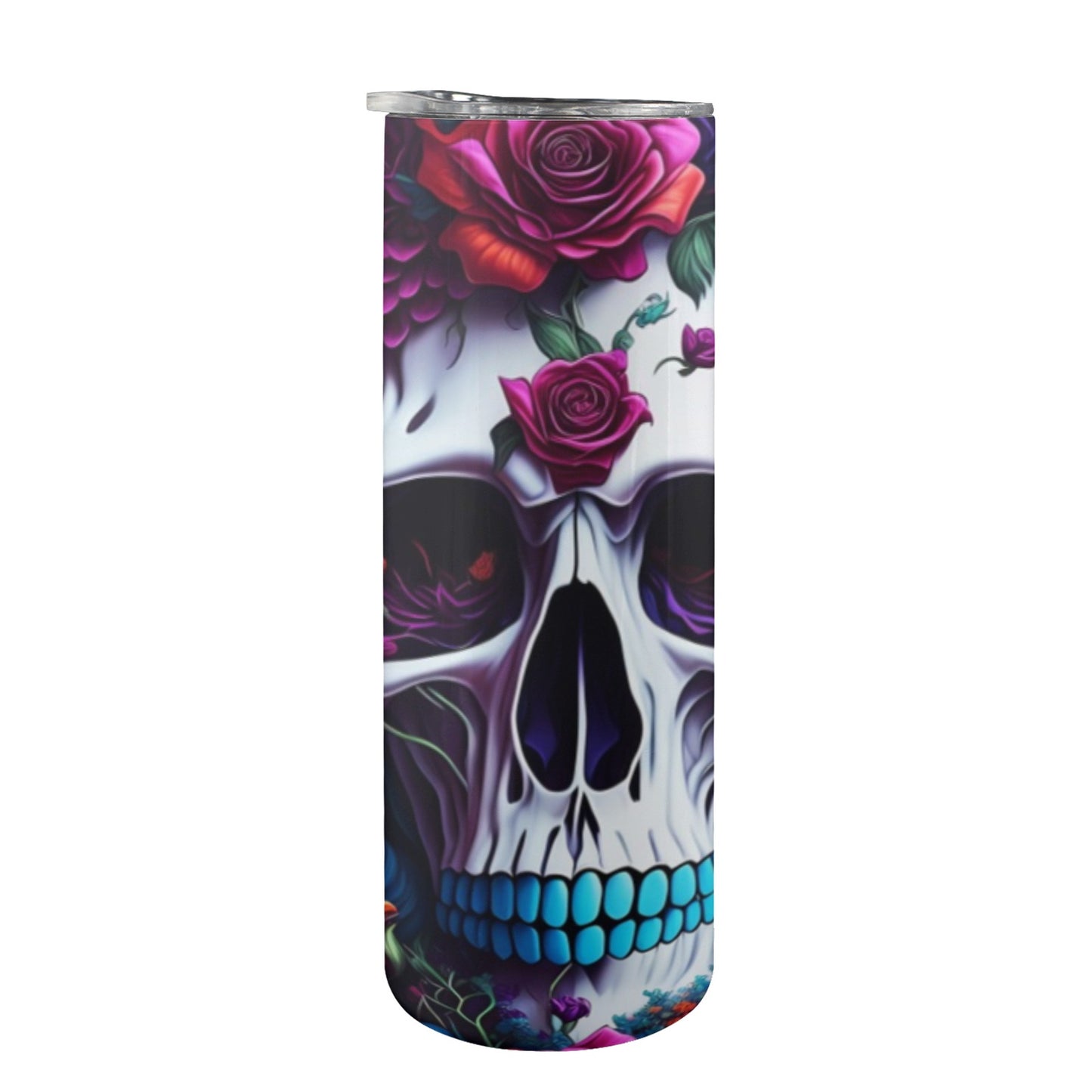 Skull With Roses - 20oz Tall Skinny Stainless-Steel Tumbler