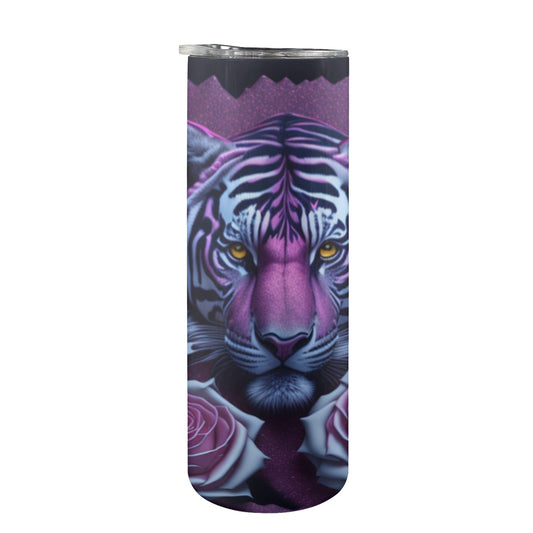 Tiger With Purple Roses - 20oz Tall Skinny Stainless-Steel Tumbler