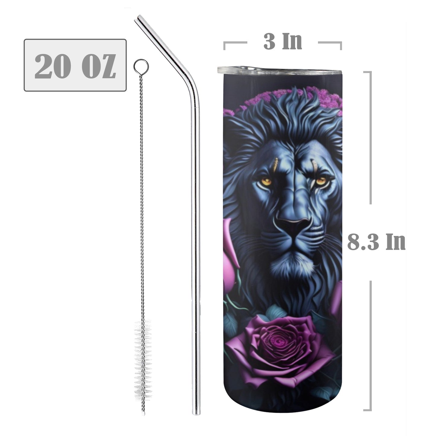 Lion With Purple Roses - 20oz Tall Skinny Stainless-Steel Tumbler