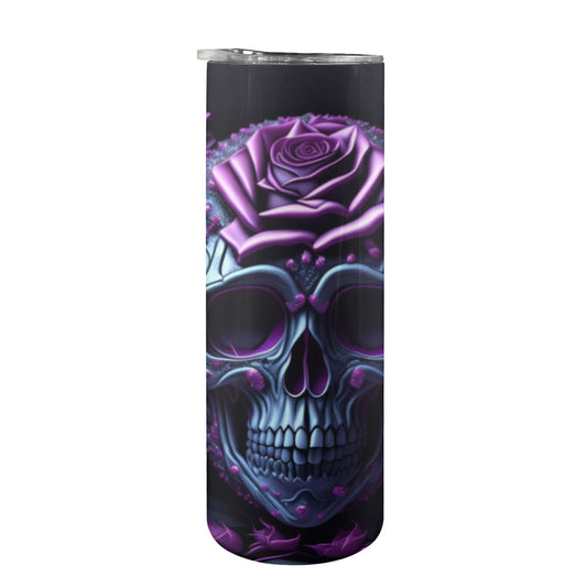 Skull With Purple Roses - 20oz Tall Skinny Stainless-Steel Tumbler